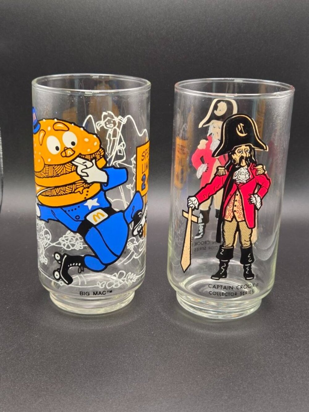 2 McDonald's Collectible Glasses Captain Crook Big Mac Vintage 70s Fast Food